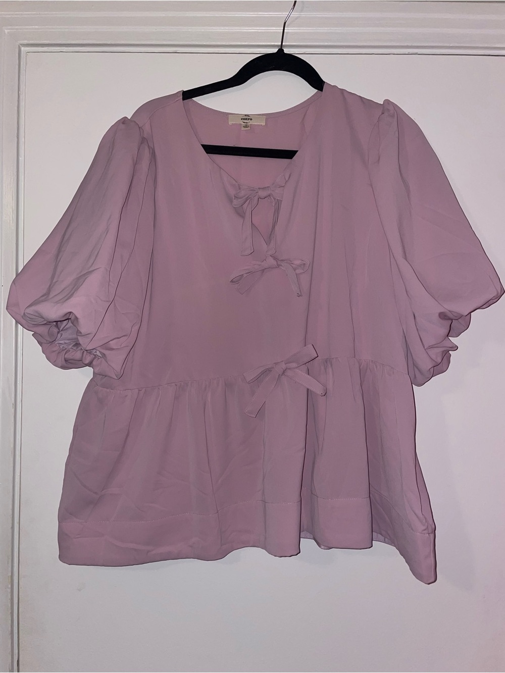 entro Lavender-Pink Puff Sleeve Peplum Blouse